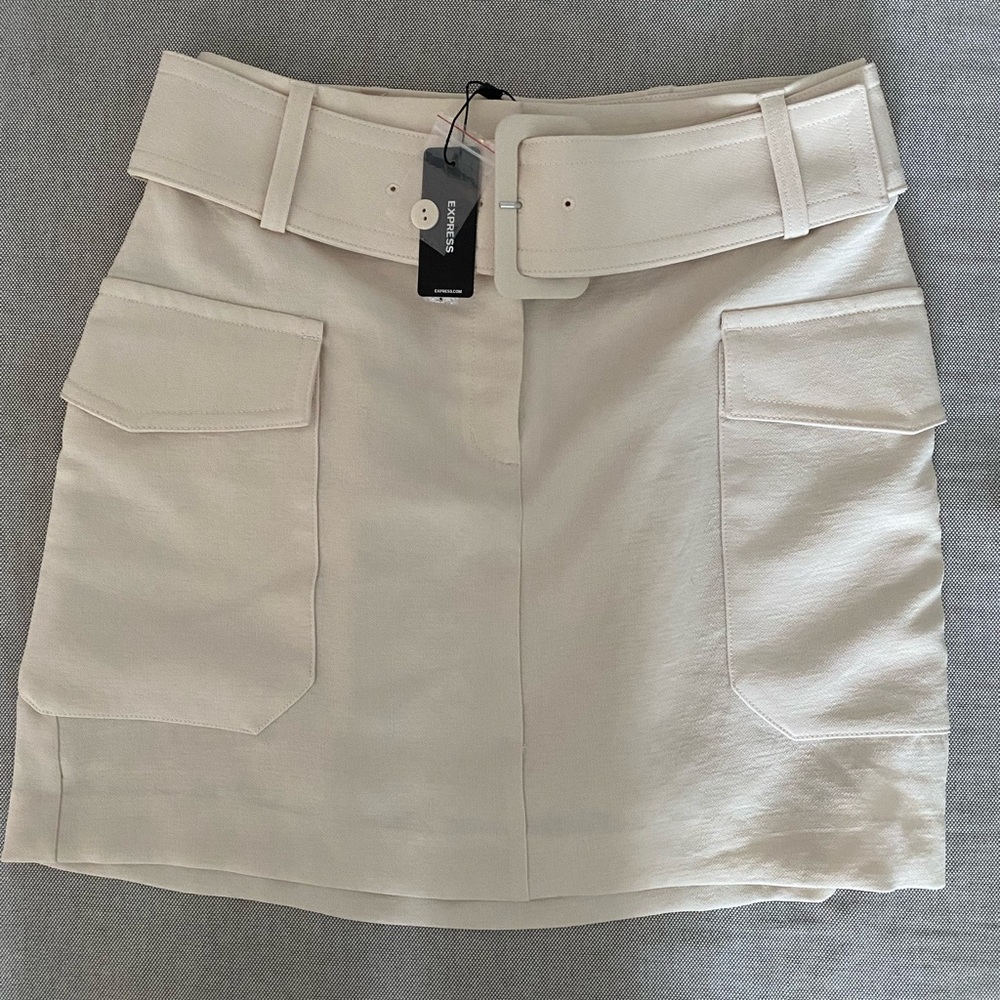 Express Cream Belted Skirt